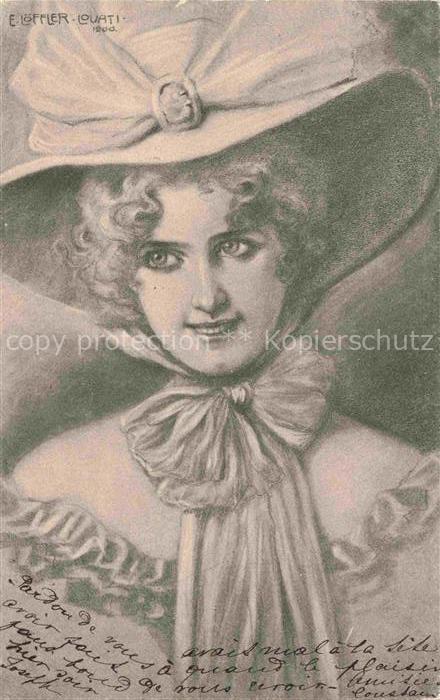 LoeFFLER E. Lovati Kuenstlerkarte Hutmode Frau