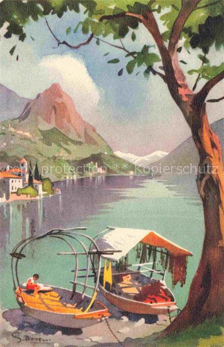 Bonelli Silvio Kuenstlerkarte Boote See Valsolda Lago di Lugano