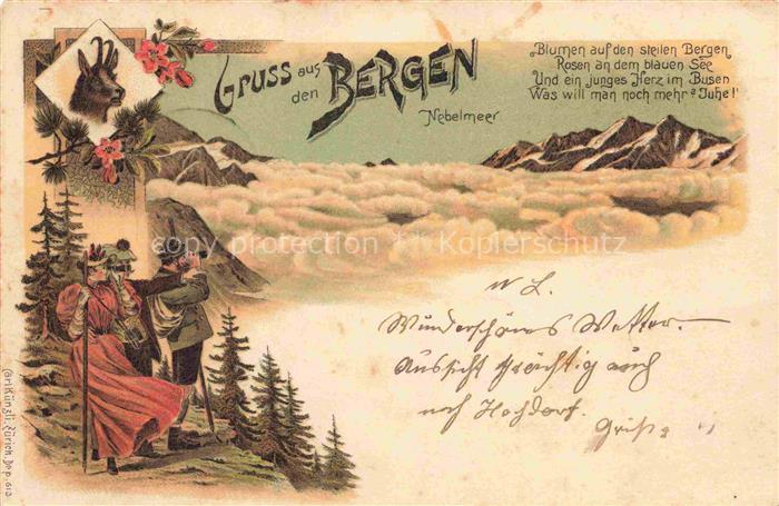 Gruss aus den Bergen Litho Gaemsen