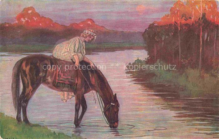 MAILICK A. Kuenstlerlitho Nr. 4253/4 Wasser Pferd