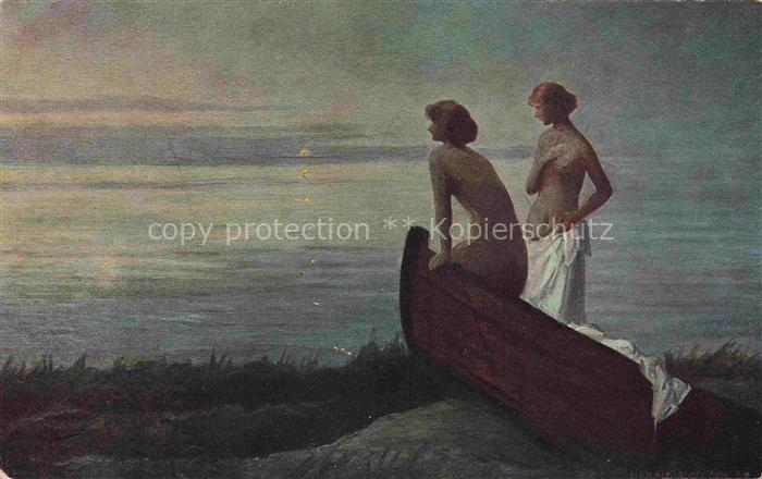 SLOTT-MOLLER H. Kuenstlerkarte Sommernacht nuit Frau Woman