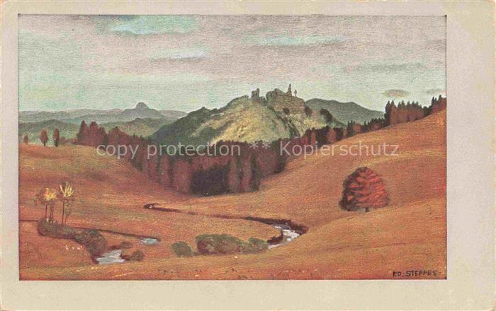 Steppes Edmund Prof. Kuenstlerkarte Wiese Burg