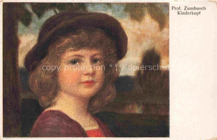 ZUMBUSCH L. v. Prof. Kuenstlerkarte Kinderkopf Maedchen
