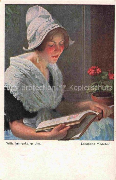 IMMENKAMP Wilhelm Kuenstlerkarte Lesendes Maedchen