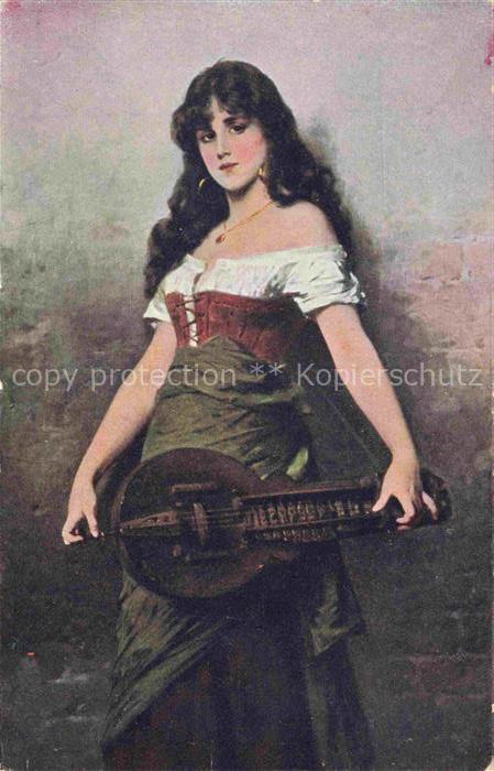 SICHEL N. Kuenstlerkarte Maedchen Trachten Violin
