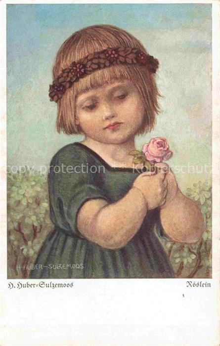Huber-Sulzemoos H. Kuenstlerkarte Roeslein Maedchen
