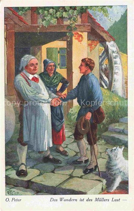 PETER O. Kuenstlerkarte Wandern ist des Muellers Lust Hund