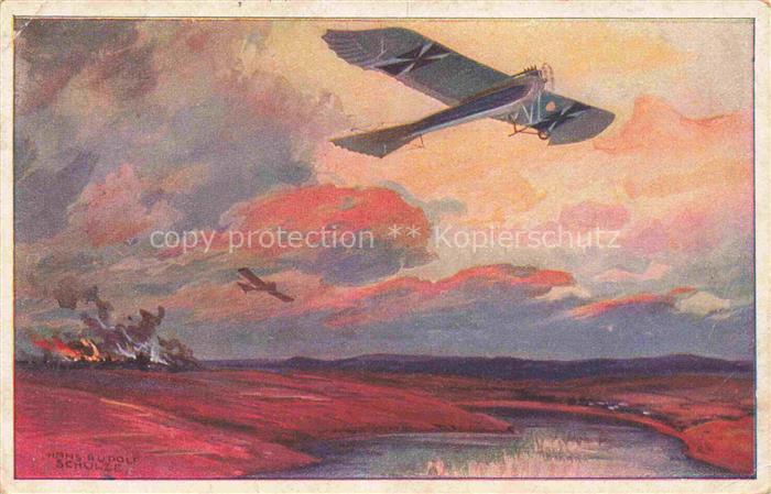 SCHULZE Hans-Rudolf Berlin Kuenstlerkarte WK1 Segelflugzeug