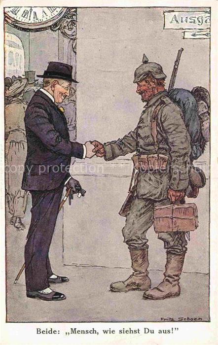 SCHOEN Fritz Kuenstlerkarte WK1 Soldat Berlin Flotte Landheer August Wilhelm Pre