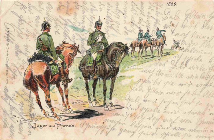 Militaria Jaeger Pferde Soldaten Litho