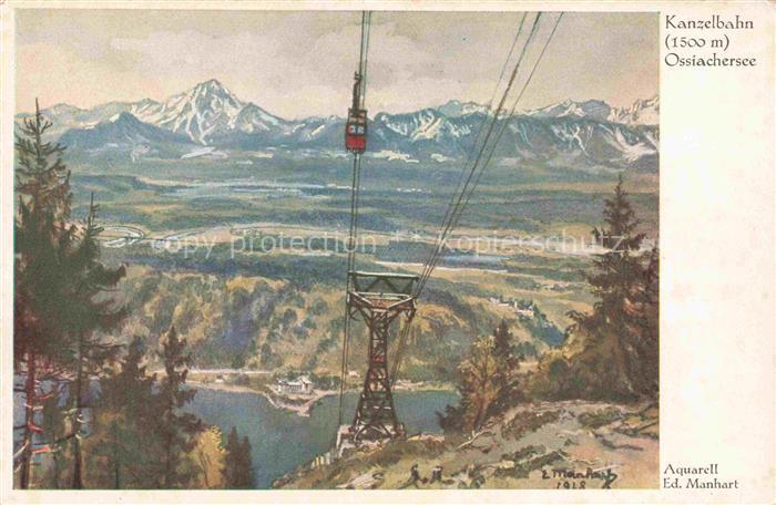 Manhart Ed. Kuenstlerkarte Kanzelbahn Ossiachersee Seilbahn Cable-Car Telepheriq