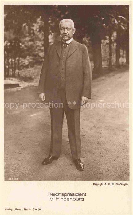 HINDENBURG  Paul von Politik Reichspraesident Verlag Ross 4594/8  Berlin