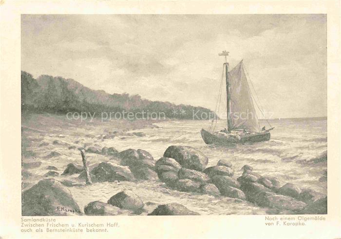 Karopka F. Kuenstlerkarte Segelboot Kurischem Hoff Bernsteinkueste