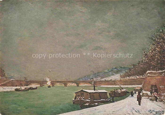 Gauguin Paul Kuenstlerkarte Boote die Seine Paris Schnee