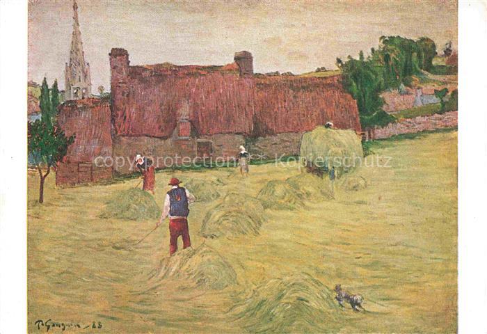 Gauguin Paul Kuenstlerkarte Heuernte Bretagne Landwirtschaft