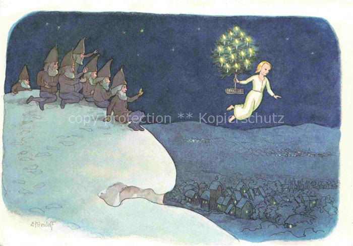 Kreidolf Ernst Kuenstlerkarte Zwerge Dwarfs Nains Weihnachten Landgut Lohn