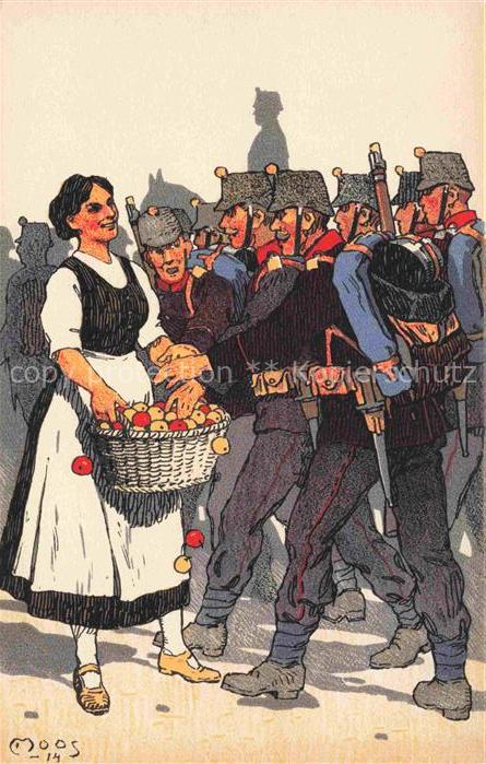 MOOS  Carl (1878-1959) Kuenstlerlitho Occupation des Frontieres 1914 Illustratio