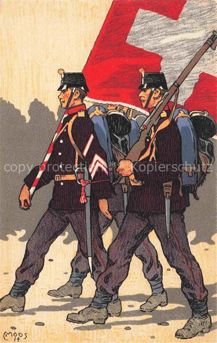 MOOS  Carl (1878-1959) Kuenstlerlitho Occupation des Frontieres 1914 Illustratio