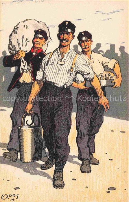 MOOS  Carl (1878-1959) Kuenstlerlitho Occupation des Frontieres 1914 Illustratio