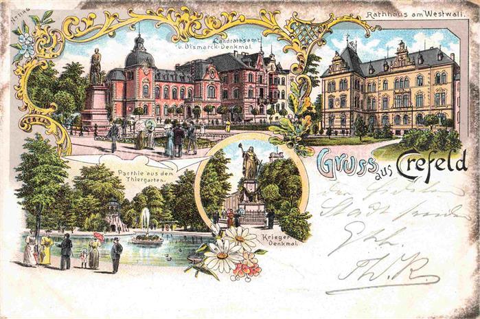 Crefeld KREFELD Rathaus am Westwall Parthie im Thiergarten Kriegerdenkmal Landra