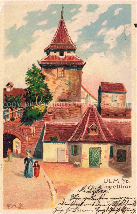 ULM  Donau Zuendeltor Kuenstlerkarte