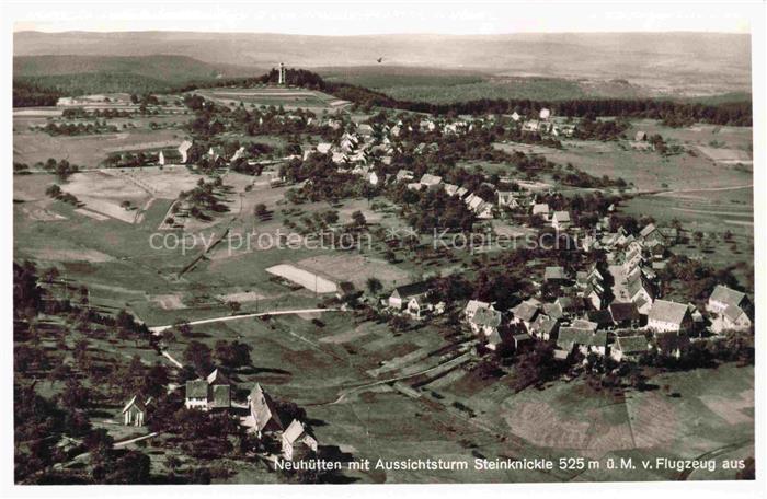 Neuhuetten Wuestenrot Heilbronn BW Panorama mit Aussichtsturm Steinkickle Origin