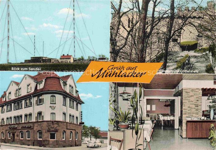 Muehlacker Blick zum Sender Burgruine Loeffelstetz Hotel Post Gastraum