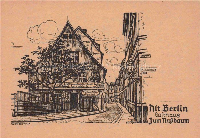 Alt-BERLIN Gasthaus Zum Nussbaum Zeichnung