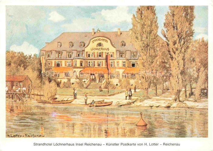 Insel Reichenau Bodensee Strandhotel Loechnerhaus Kuenstlerkarte