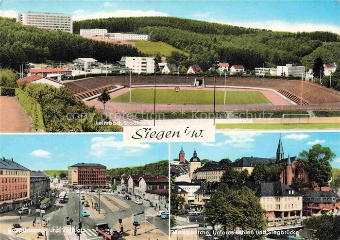 SIEGEN  Westfalen Leimbach Stadion Hauptbahnhof und Volksplatz Martinikirche Unt
