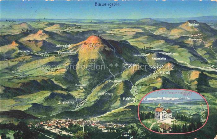 Kandern Baden BW Hotel Pension Hochblauen Panoramakarte Feldpost