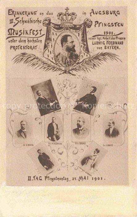 AUGSBURG CITY Erinnerungskarte an das III. Schaebische Musikfest an Pfingsten L