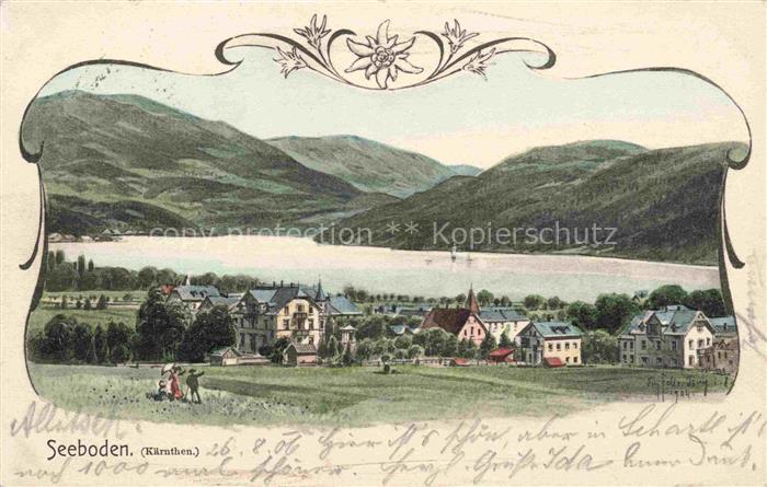Seeboden Millstaettersee Kaernten AT Panorama Kuenstlerkarte