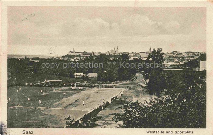 Saaz Zatec Aussig CZ Panorama Westseite und Sportplatz