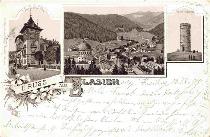 ST BLASIEN BW Panorama Neues Kurhaus Feldbergturm Litho