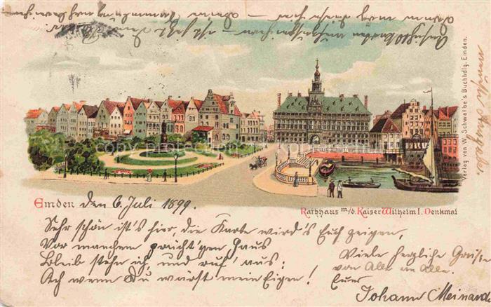 EMDEN  Ostfriesland Rathaus Kaiser Wilhelm-Denkmal Kuenstlerkarte