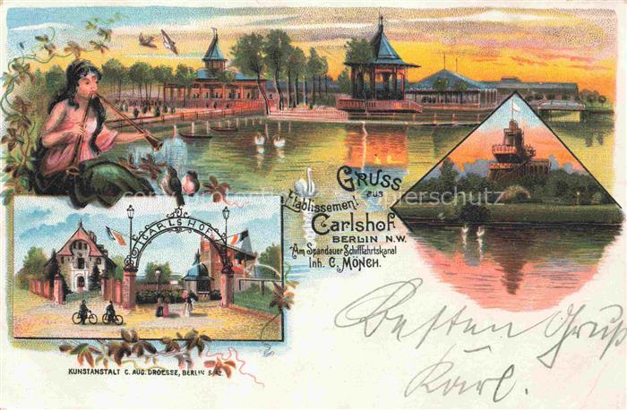 Spandau BERLIN Etablissement Carlshof am Spandauer Schiffahrtskanal Kuenstlerkar