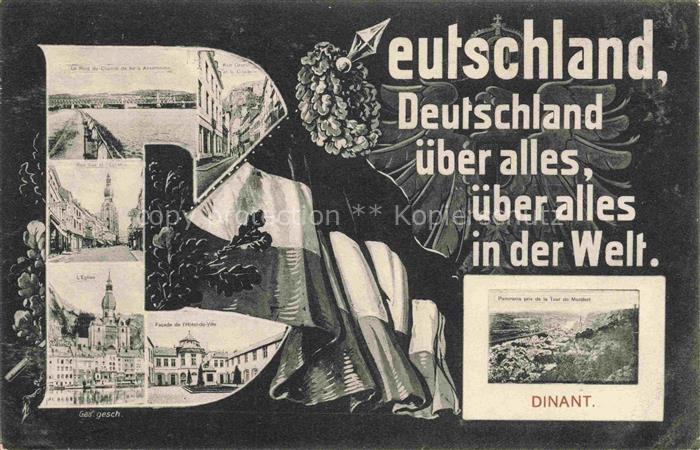 Dinant-sur Meuse Belgie Pont de chemin de fer Rue Sax Eglise Hôtel de Ville Pano