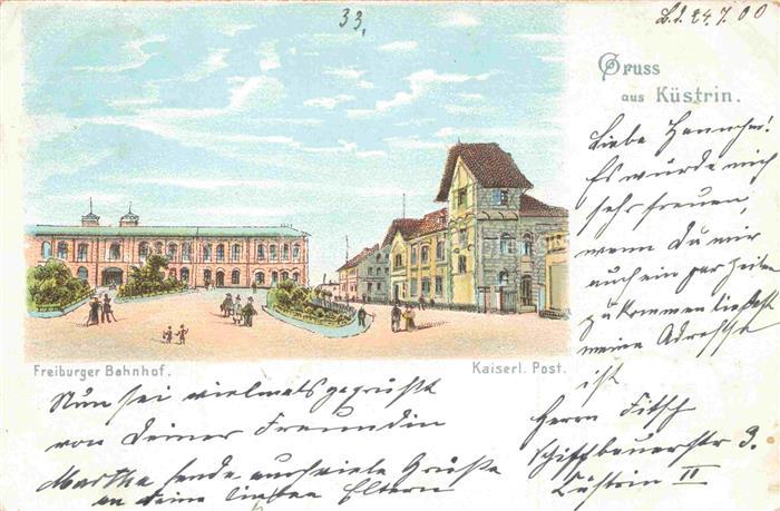 Kuestrin-Kietz Brandenburg Freiburger Bahnhof Kaiserlicher Palast Litho
