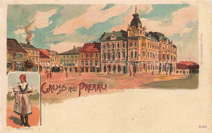 Prerau Olmuetz Prerov Olomouc CZ Hauptplatz Trachten Kuenstlerkarte