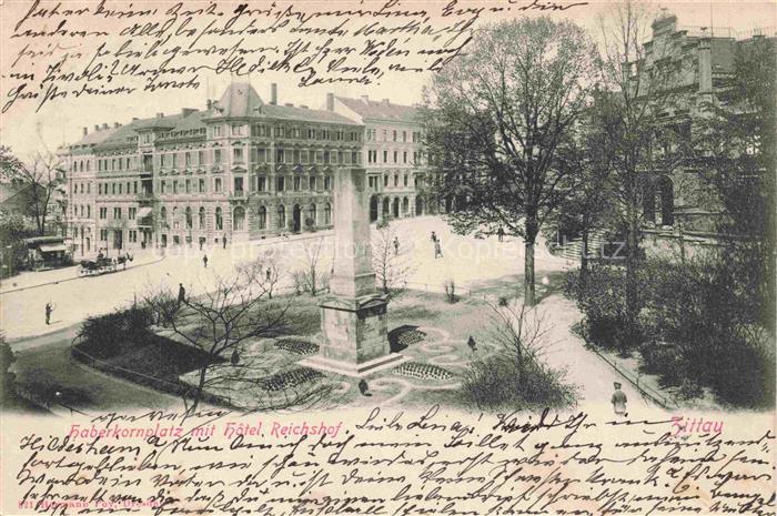 Zittau Sachsen Haberkornplatz mit Hotel Reichshof Denkmal
