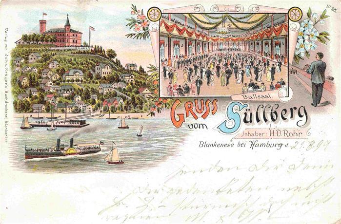 Blankenese Hamburg Suellberg Hotel Restaurant Ballsaal Deutsche Reichspost Litho