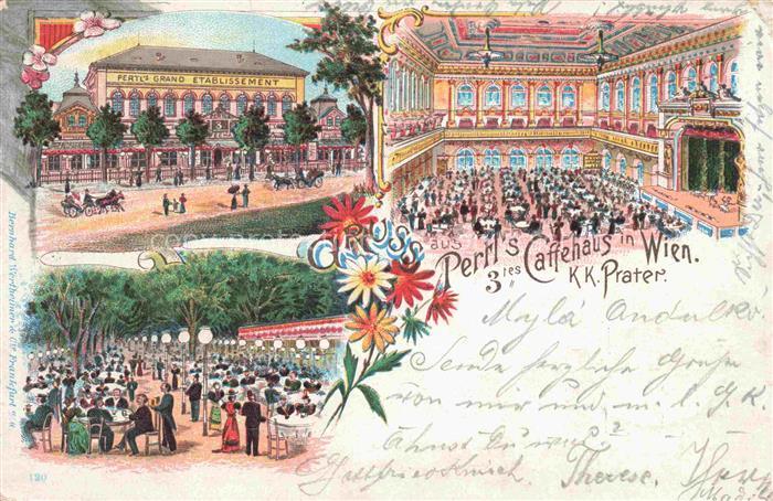 WIEN AT Pertl's Caffehaus Grand Etablissement Biergarten Litho