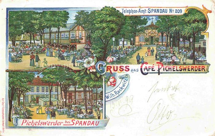 Spandau BERLIN Café Pichelswerder Restauration Garten Litho Deutsche Reichspost