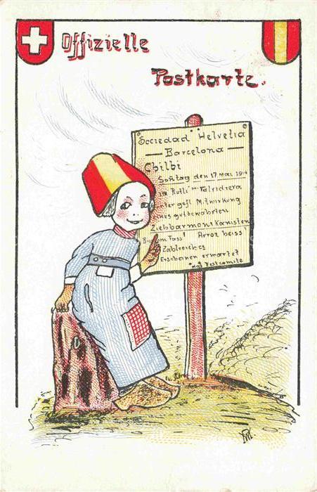 BARCELONA Cataluna ES Sociedad Helvetia Offizielle Postkarte Festplatz Ruetli St