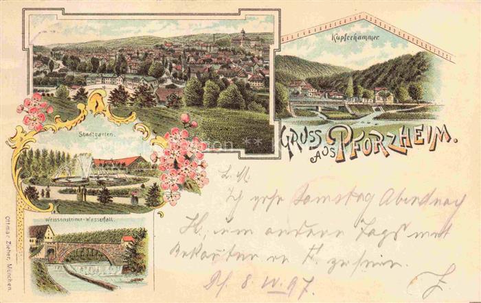 PFORZHEIM BW Stadtpanorama Kupferhammer Stadtgarten Weissensteiner Wasserfall Li