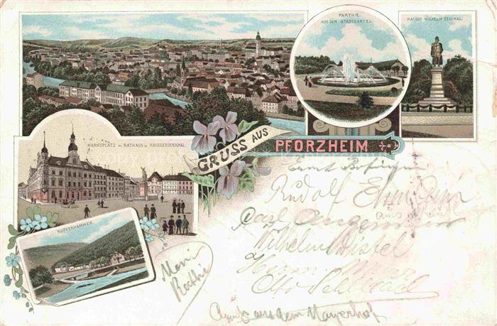 PFORZHEIM BW Stadtpanorama Marktplatz Rathaus Kriegerdenkmal Kupferhammer Stadtg