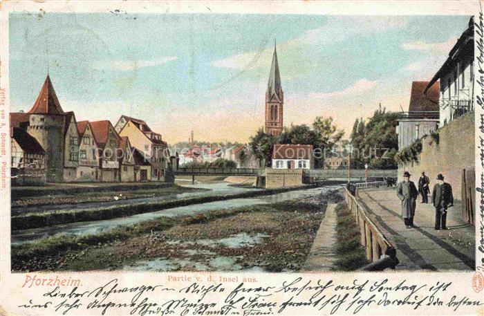 PFORZHEIM BW Teilansicht Ansicht von der Insel aus Blick zur Kirche