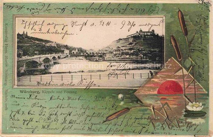 WueRZBURG Bayern Kaeppele und Festung Bilderrahmen Sonnenuntergang Rohrkolben