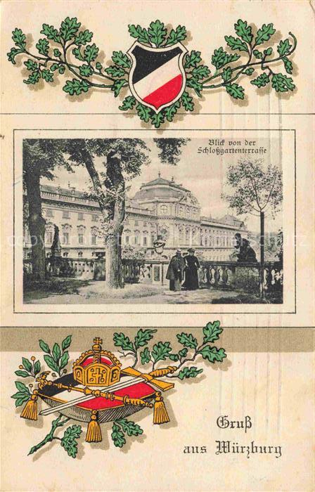 WueRZBURG Bayern Blick von der Schlossgartenterrasse Wappen Krone Feldpost